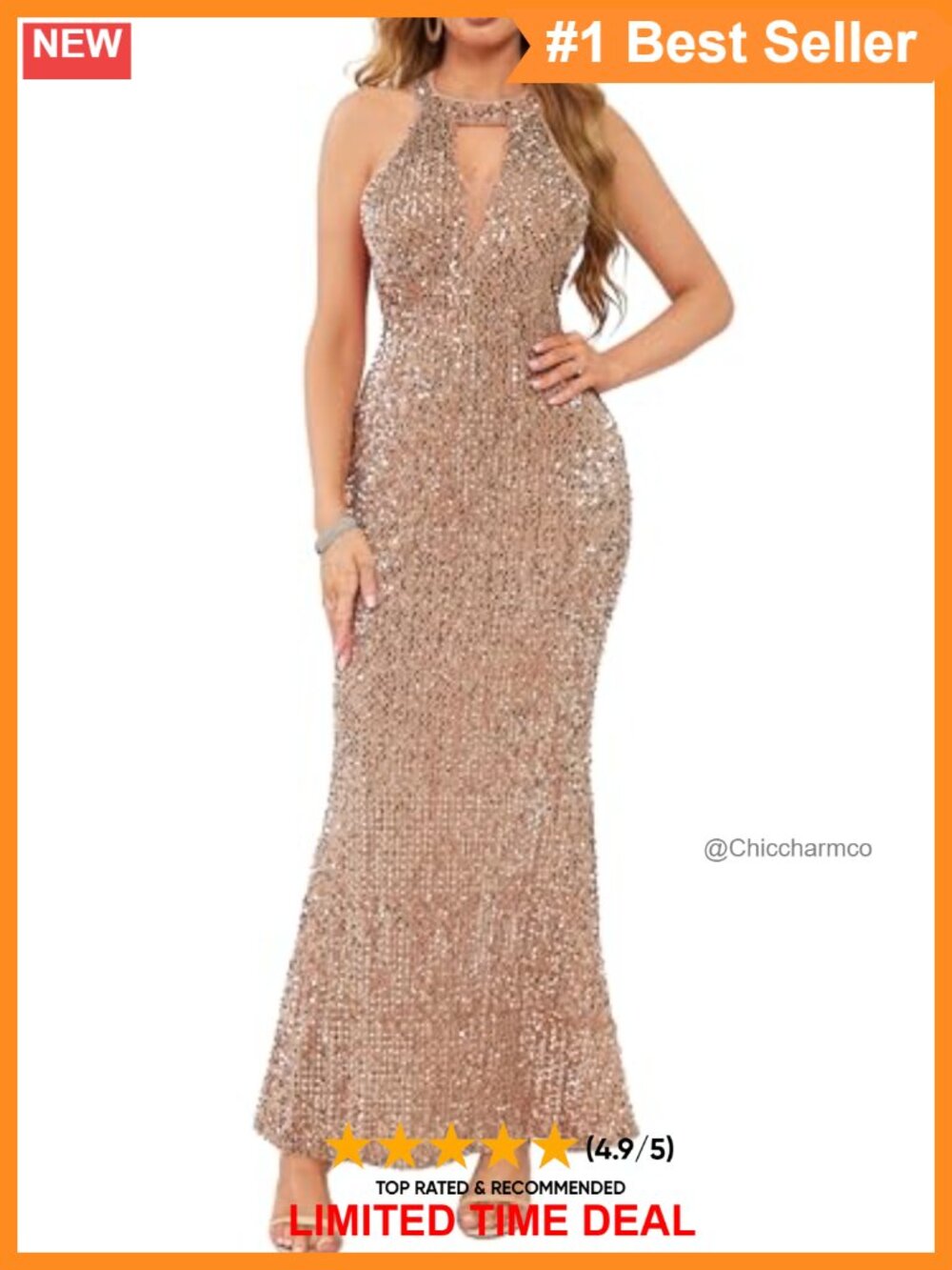 Sparkly Sequin Halter Neck Maxi Dress Sleeveless Mermaid Evening Party Gown